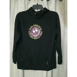Vintage Van's Black Smiley Face Graphic Hoodie Original Print Sweatshirt‎ Size L